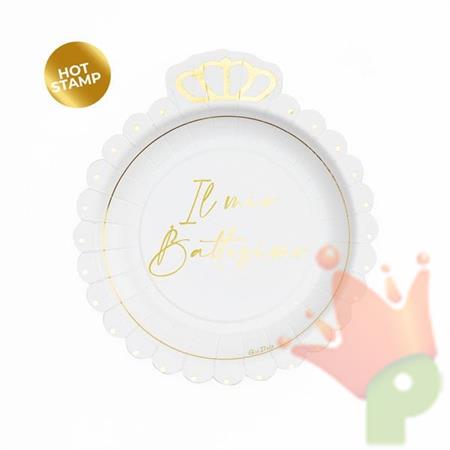 PIATTI 20CM BATTESIMO ORO CON CORONA 8PZ