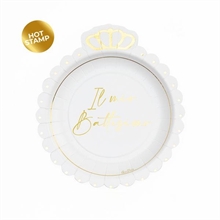 PIATTI 20CM BATTESIMO ORO CON CORONA 8PZ