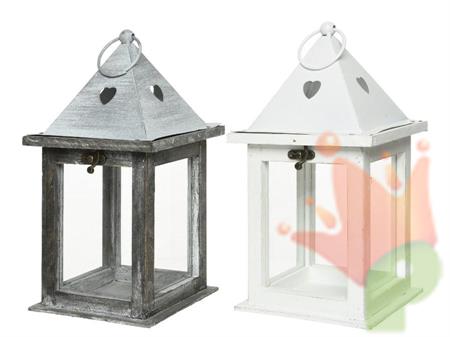 LANTERNA IN LEGNO GRIGIO/BIANCO 15X15X29CM