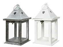 LANTERNA IN LEGNO GRIGIO/BIANCO 15X15X29CM