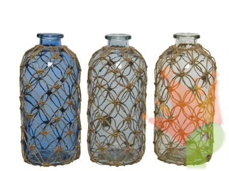 VASO IN VETRO ROTONDO CON JUTA COLORI ASSORTITI