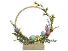 CORONA DI UOVA IN SCHIUMA 28X8X25CM CON FIORI E FOGLIE