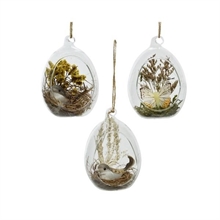 UOVO IN VETRO DA APPENDERE CON NIDO E FARFALLA/UCCELLO