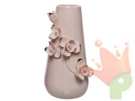 VASO IN PORCELLANA CON DECORO 3D FIORI 21CM ROSA