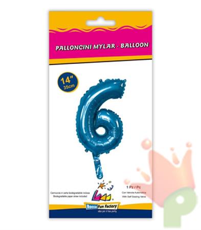 PALLONCINO MYLAR 14 INCH NUMERO 6 BLU