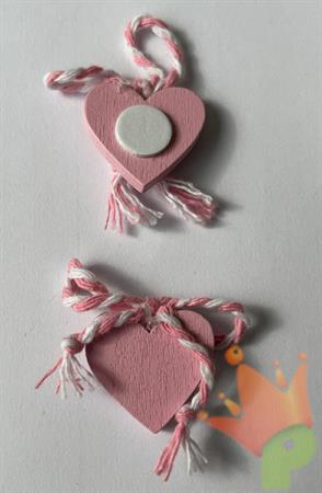 CUORE LEGNO ROSA CON ADESIVO BUSTA 12 PZ