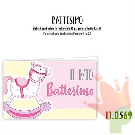 BIGLIETTINI PER BOMBONIERE BATTESIMO ROSA