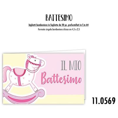 BIGLIETTINI PER BOMBONIERE BATTESIMO ROSA