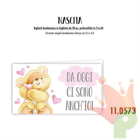 BIGLIETTINI PER BOMBONIERE NASCITA ROSA 20 PZ