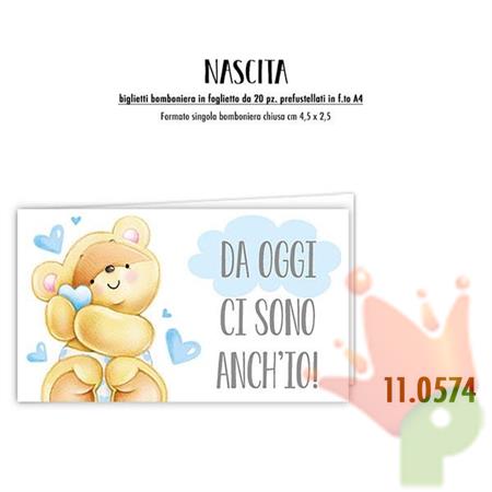 BIGLIETTINI PER BOMBONIERE NASCITA CELESTE 20 PZ