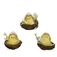 DECORAZIONE PULCINO CON NIDO E UOVO GOMMA PIUMA 8.5CM ASS.3