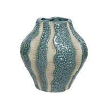 VASO IN CERAMICA AZZURRO-BIANCO TONDO PUNTO LUCIDO H.17,5X12,5CM