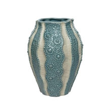 VASO IN CERAMICA AZZURRO-BIANCO TONDO PUNTO LUCIDO 15X21 CM