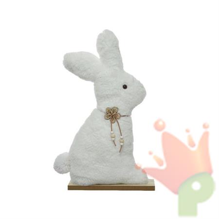 CONIGLIETTO BIANCO SU BASE IN LEGNO 21 CM