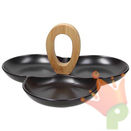 ANTIPASTIERA 3 SCOMPARTI CON MANICO BAMBOO 24X13 CM NERO