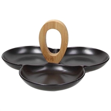 ANTIPASTIERA 3 SCOMPARTI CON MANICO BAMBOO 24X13 CM NERO