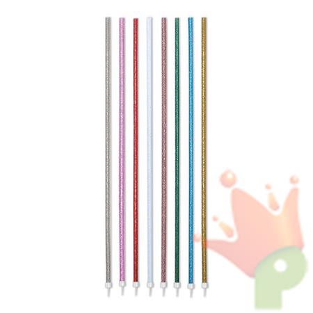 CANDELINE FILI LUMINOSI 16 CM + SUPPORTO MULTICOLOR GLITTER 16PZ