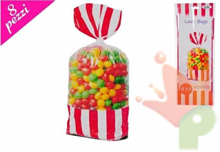 SACCHETTI PORTA RIGHE BIANCO-ROSSO CARAMELLE 8PZ