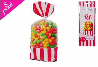 SACCHETTI PORTA RIGHE BIANCO-ROSSO CARAMELLE 8PZ
