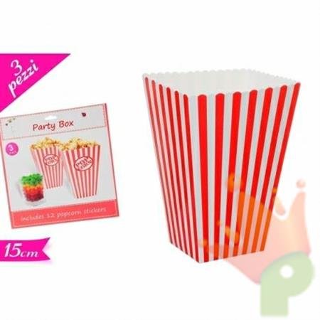BOX POPCORN 15CM RIGHE BIANCO-ROSSO 3PZ