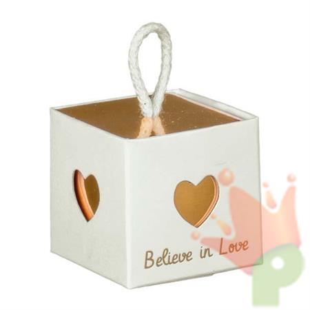 SCATOLINA BIANCA INTERNO ORO 50X50X50 MM BELIEVE LOVE 10 PZ