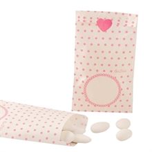 SACCHETTI CARTA 8X14 CM POIS ROSA CON ADESIVO CUORE 10 PZ