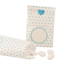 SACCHETTI CARTA 8X14 CM POIS CELESTE CON ADESIVO CUORE 10 PZ