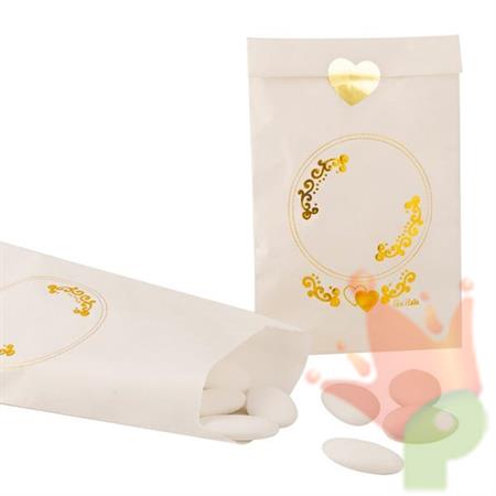 SACCHETTI CARTA 8X14 CM WEDDING STAMPA ORO CON ADESIVO 10 PZ