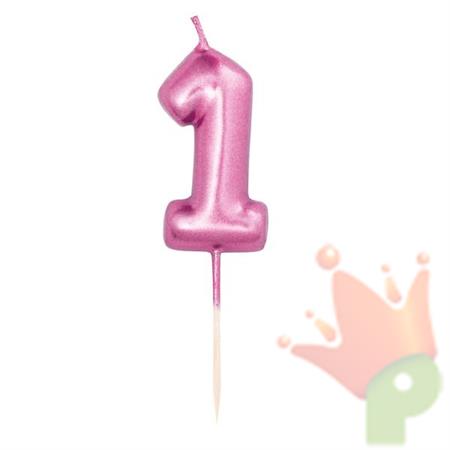 CANDELINA 7 CM NUMERO 1 FUCSIA METAL