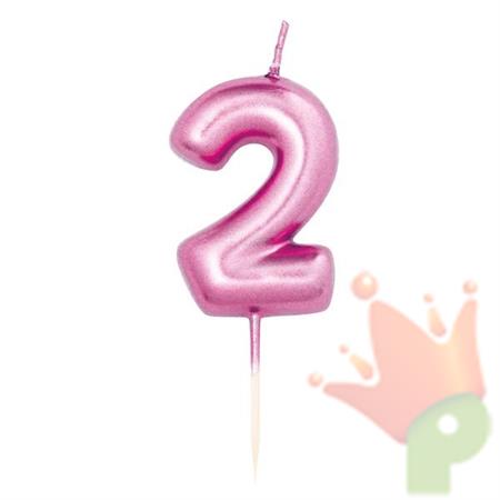 CANDELINA 7 CM NUMERO 2 FUCSIA METAL