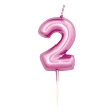 CANDELINA 7 CM NUMERO 2 FUCSIA METAL