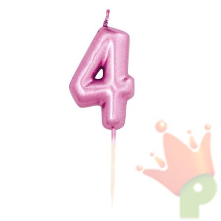 CANDELINA 7 CM NUMERO 4 FUCSIA METAL