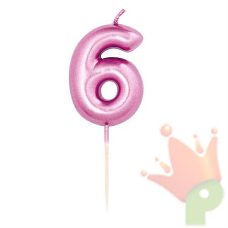 CANDELINA 7 CM NUMERO 6 FUCSIA METAL