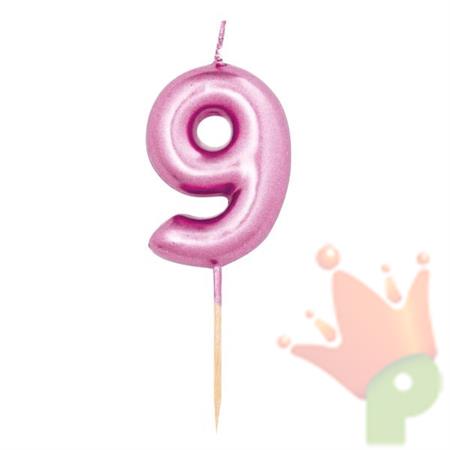 CANDELINA 7 CM NUMERO 9 FUCSIA METAL