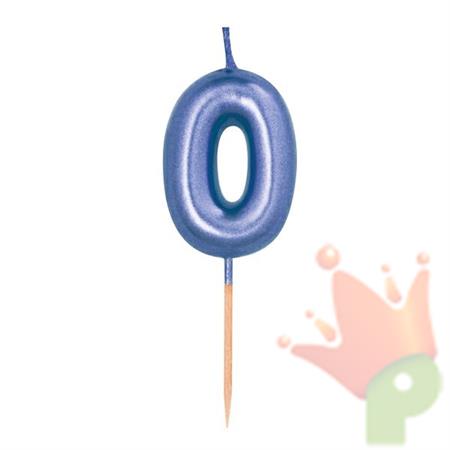 CANDELINA 7 CM NUMERO 0 BLU METAL