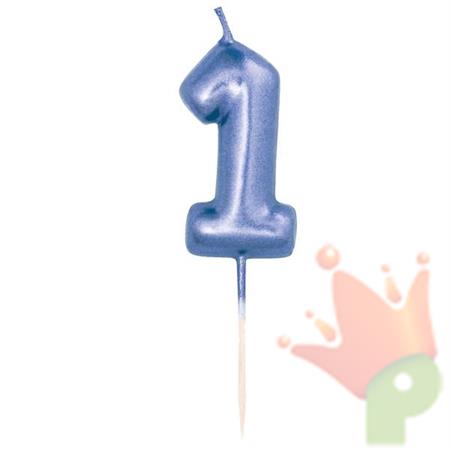 CANDELINA 7 CM NUMERO 1 BLU METAL