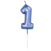 CANDELINA 7 CM NUMERO 1 BLU METAL