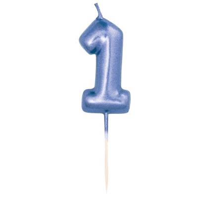CANDELINA 7 CM NUMERO 1 BLU METAL