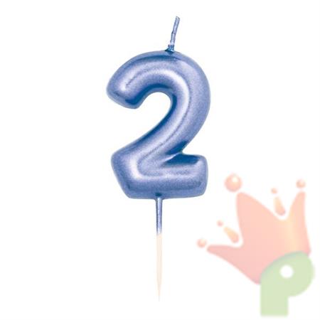 CANDELINA 7 CM NUMERO 2 BLU METAL