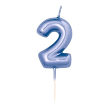 CANDELINA 7 CM NUMERO 2 BLU METAL