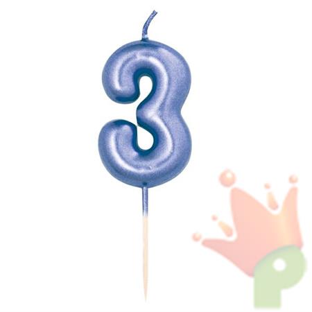 CANDELINA 7 CM NUMERO 3 BLU METAL