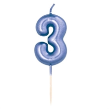 CANDELINA 7 CM NUMERO 3 BLU METAL
