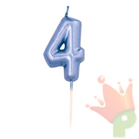 CANDELINA 7 CM NUMERO 4 BLU METAL