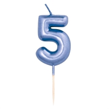 CANDELINA 7 CM NUMERO 5 BLU METAL