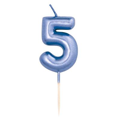 CANDELINA 7 CM NUMERO 5 BLU METAL