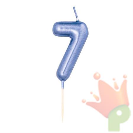 CANDELINA 7 CM NUMERO 7 BLU METAL