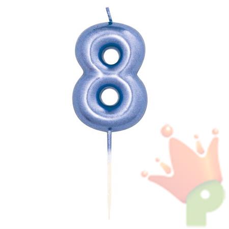 CANDELINA 7 CM NUMERO 8 BLU METAL