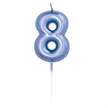 CANDELINA 7 CM NUMERO 8 BLU METAL