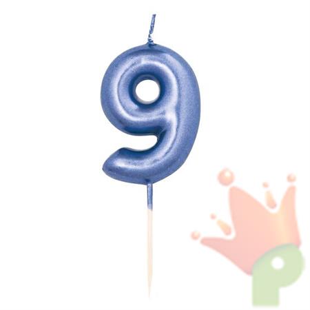 CANDELINA 7 CM NUMERO 9 BLU METAL