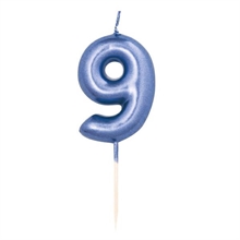 CANDELINA 7 CM NUMERO 9 BLU METAL